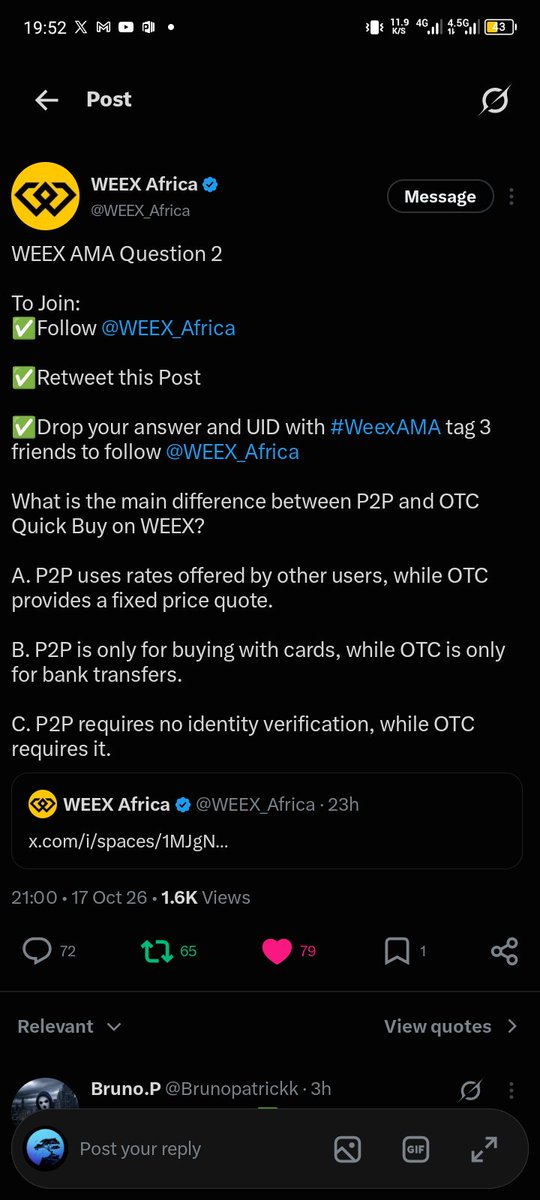 Mario21Smith's tweet photo. @WEEX_Africa Ans: A
Weex UID: 6067472669
@tunechi_seasn @abuaatish @Styleshub10
#WeexAMA https://t.co/jqkHwVMm3x