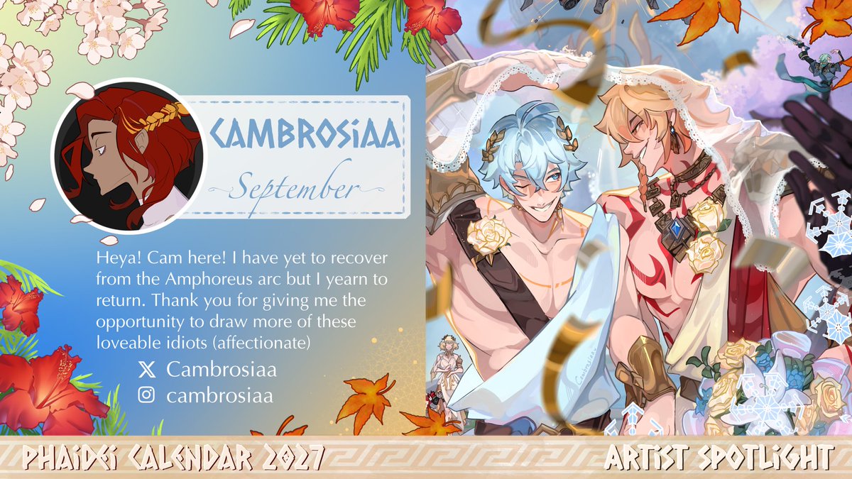 PhaideiCal2027's tweet photo. The first leaves color and the sun still rising. But slowly the hectic of summer leaves us and we move into the calm of autumn!

September will be the month of @Cambrosiaa !

Get out yourself ready for cozyness to come 🍂 !

#Phaidei #Phainon #Mydei #PMC27 https://t.co/dfFXfCRpMs