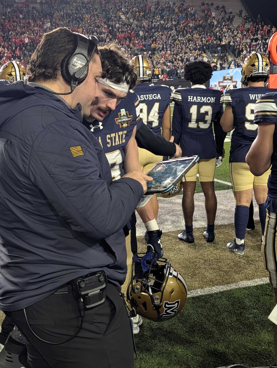 GameStrat's tweet photo. @MSUBobcats_FB review every series on the sideline with GameStrat because they choose to fix things during the game, not after.

An up-close look at the sideline from last year's FCS National Championship! 

#ingamevideoreplay #GameStrat
@BigSkyFB https://t.co/Bb1lxm4Jo6