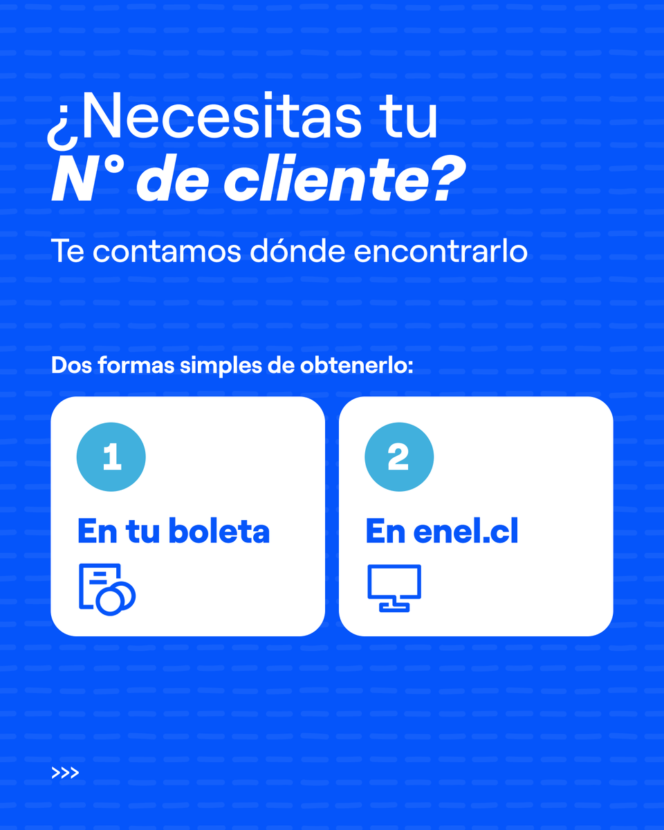 Enel_Informa_CL's tweet photo. Tu N° de cliente te permite realizar distintas gestiones en nuestros canales digitales. Si no lo tienes a mano, puedes encontrarlo fácilmente en https://t.co/q8jZ9AEuVF.
👉 Búscalo aquí: https://t.co/VoUhWoQvBF
#NumerodeCliente #eneldx https://t.co/O9zvMrJtOT