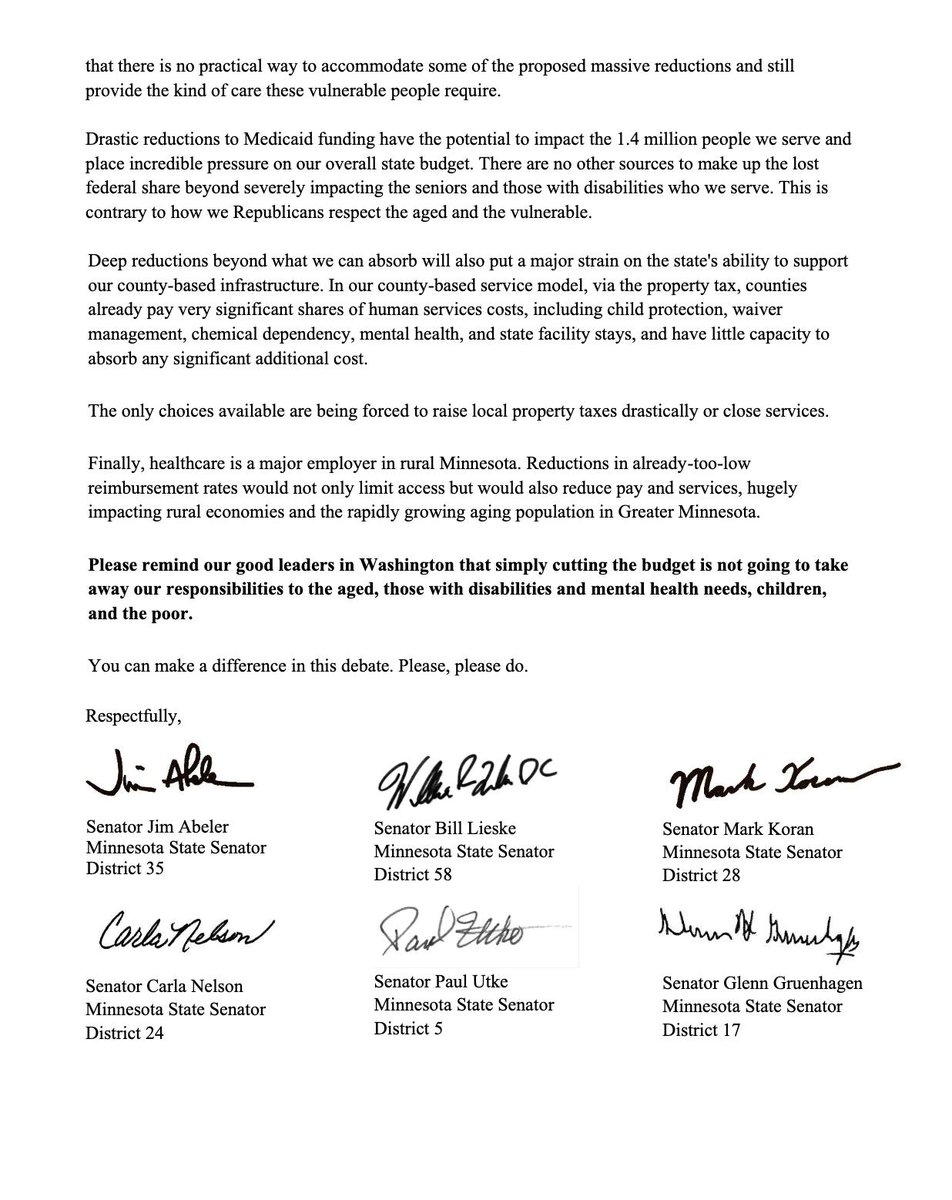 JakeJohnsonMN's tweet photo. Last year, 27 Republican state legislators – including 7 from southern Minnesota – begged Brad Finstad not to make deep cuts to Medicaid. He voted for nearly $1 trillion in cuts anyway, gutting funding for our small towns and rural clinics. https://t.co/V61HgJ8EQH