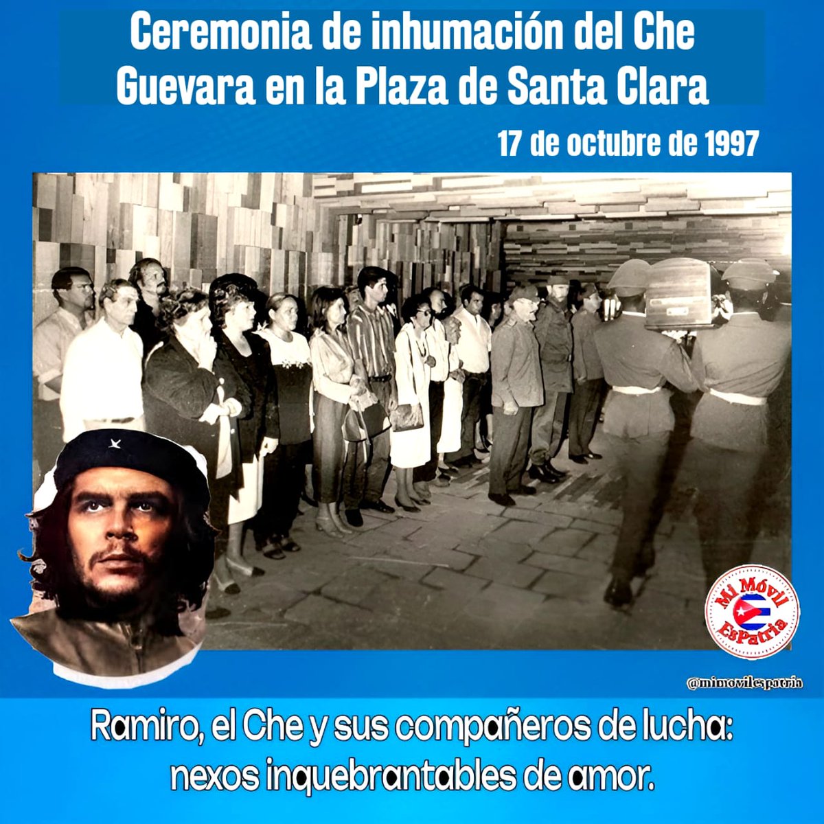EloylvarezMart1's tweet photo. #CubaViveEnSuHistoria y este 17 de octubre honramos que en 1997 fue la  exhumación de los restos del #Che y sus compañero de guerrilla en el monumento de #SantaClara.
#HonrarHonra 
#IndustriasCuba https://t.co/KJ6CevKImg