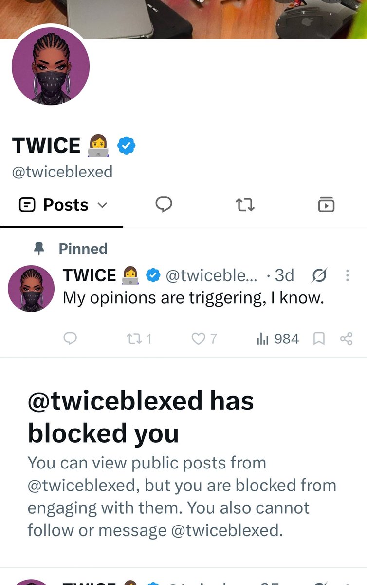 Ms_hypocricy's tweet photo. Who is this 1 and why am I blocked?

Only one day drag and more than 10 including senior man have blocked me..

Imagine Barry fans come out and feed ur fave what y'all feed Barry every blessed day, that we all will block each other

#BBNaija https://t.co/2OsxonaIwT