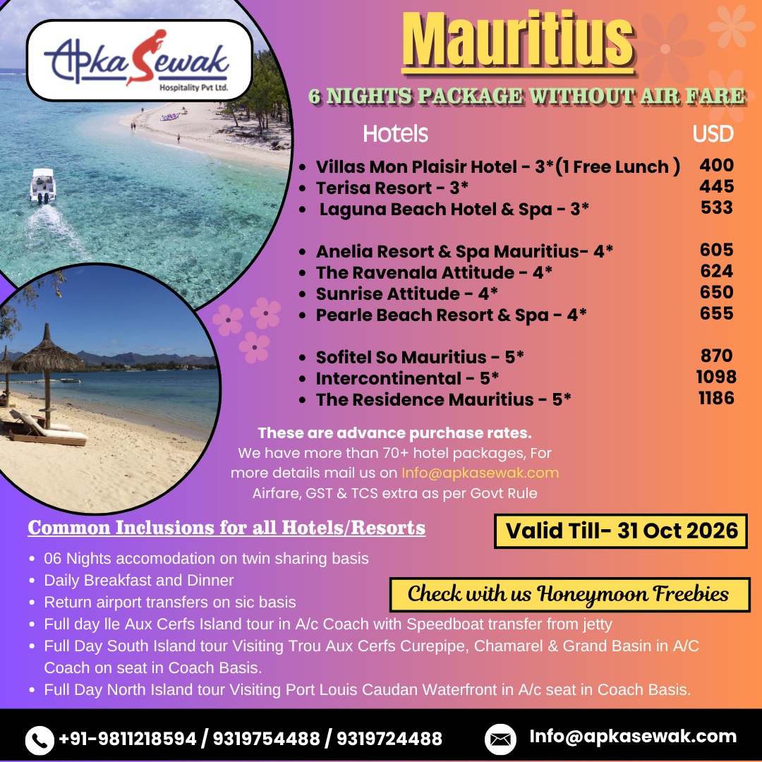 Jeremiasmsv's tweet photo. Escape to paradise for 6 unforgettable nights in Mauritius. Crystal-clear waters, luxury resorts, and tropical adventures await. Book your dream getaway and let the island magic begin. https://t.co/uyYvINsAUs