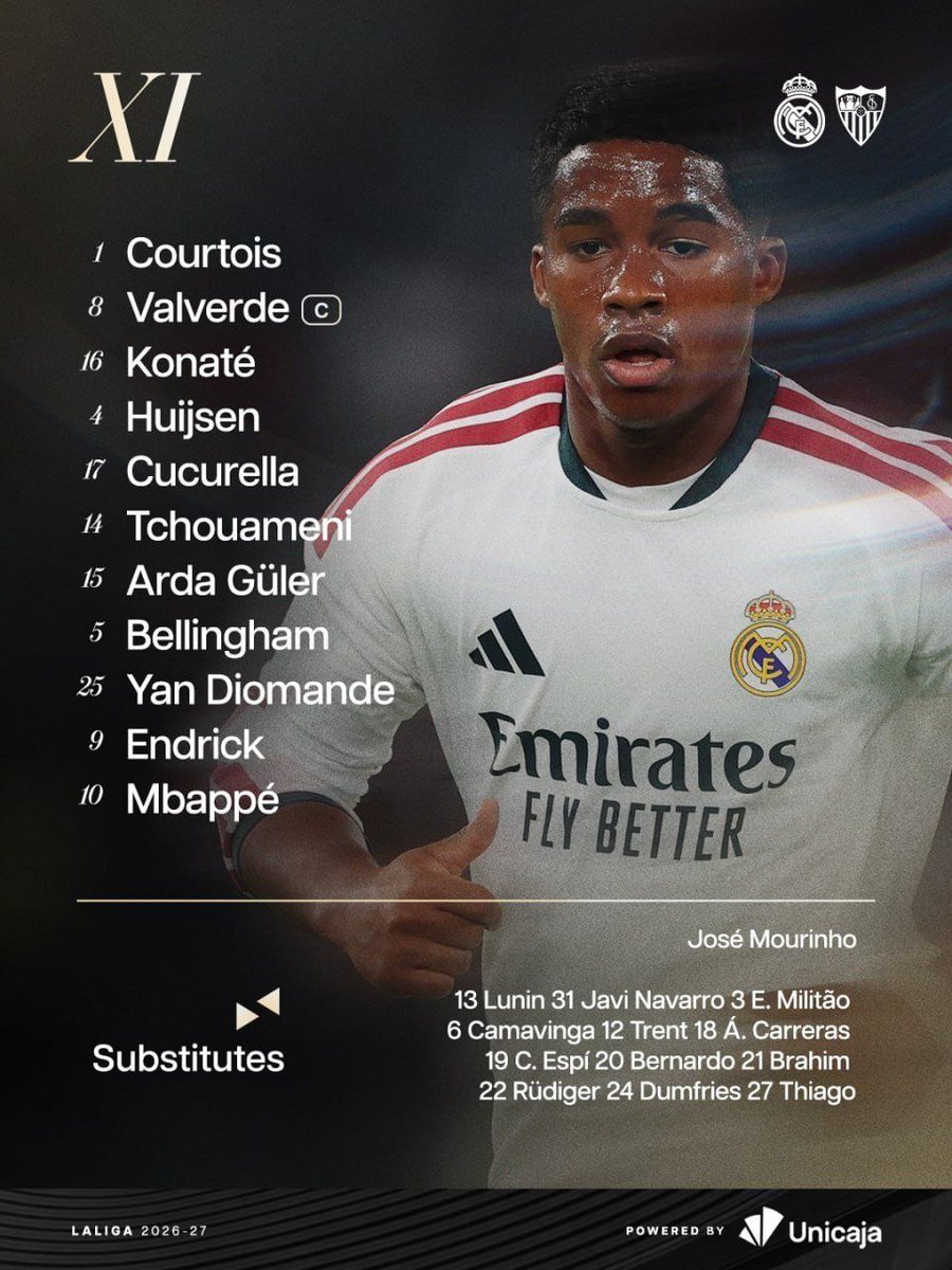 jdwelkora's tweet photo. 📋 رسميًا | تشكيلة ريال مدريد لمواجهة إشبيلية الليلة عند الساعة 22:00 بتوقيت مكة المكرمة. 🔥

#ريال_مدريد https://t.co/m1pZAYSa6m https://t.co/gQYkKsMbSU