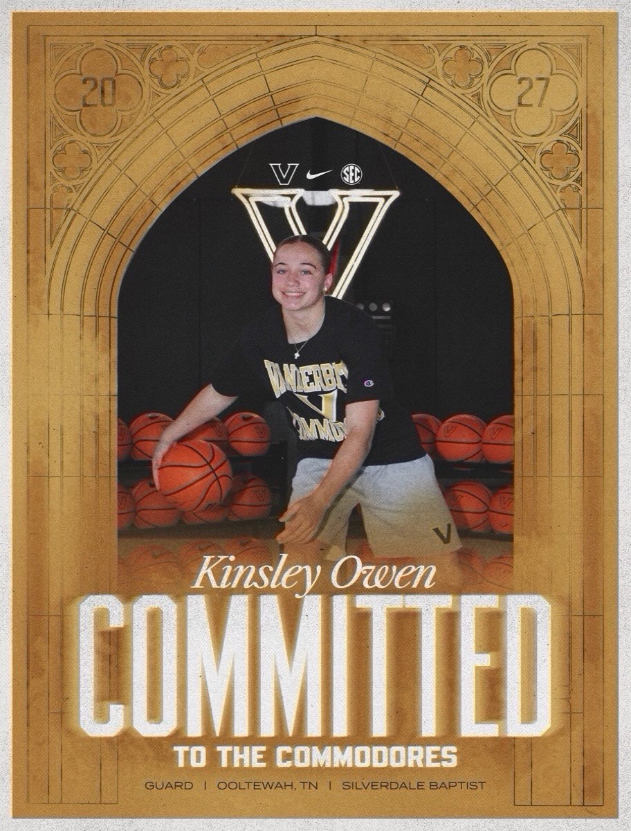 shaynep_media's tweet photo. BREAKING: Silverdale Baptist Academy (TN) 2027 point guard prospect Kinsley Owen has committed to Vanderbilt

As a junior, she averaged 22 points, 8 rebounds, 4 assists and 6 steals

She chose #Vandy over Arkansas, Michigan State, Virginia Tech and others https://t.co/OivGdi1fyv