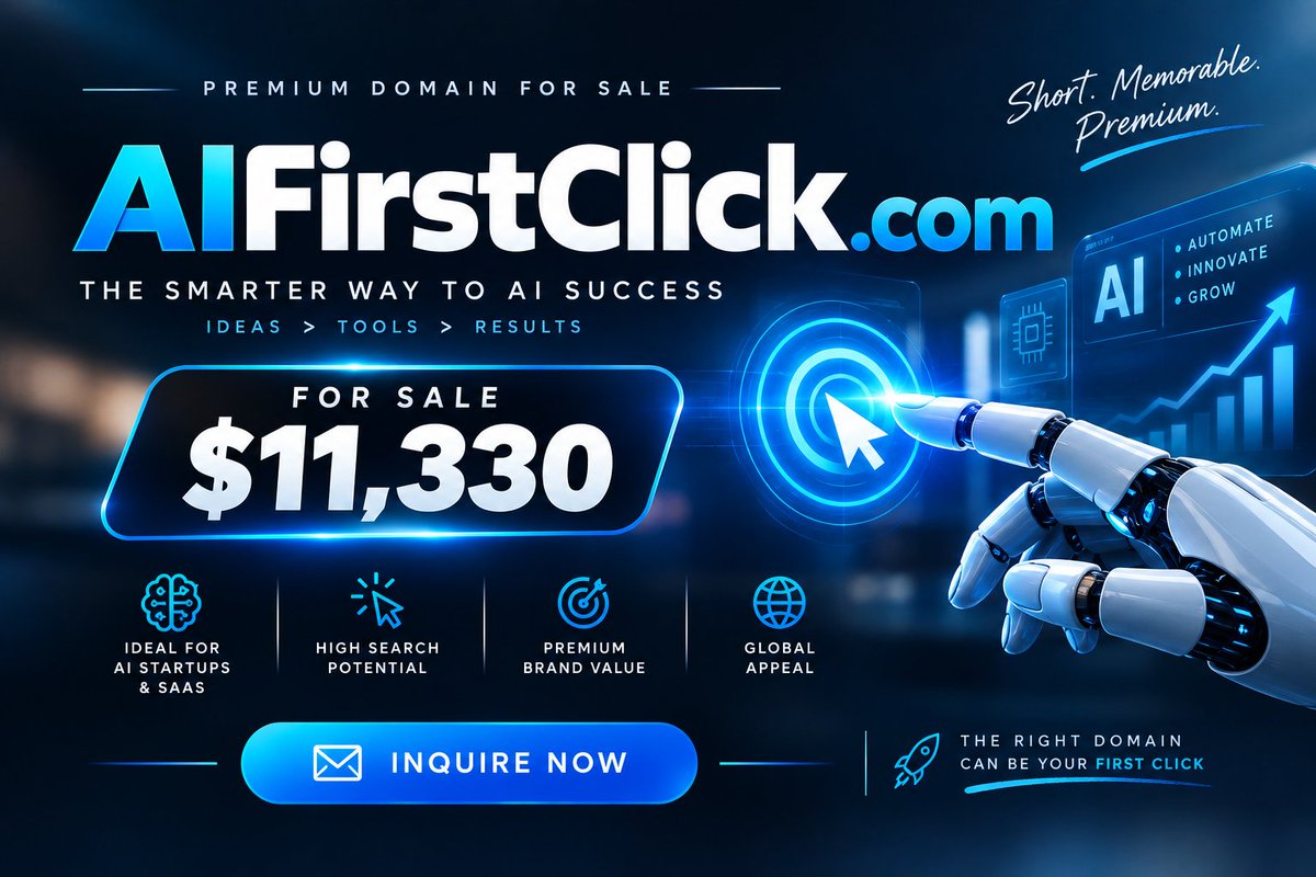 mrhasanmsaleh's tweet photo. 🚀 https://t.co/SKf9wRR1dM — FOR SALE
💰 Price: $11,300
🛒 Buy now on GoDaddy: https://t.co/SKf9wRQtoe
📩 Open to offers — DM me!
#AI #si #DomainInvesting #DomainsForSale #domain #Domains https://t.co/Oit8npQMcj