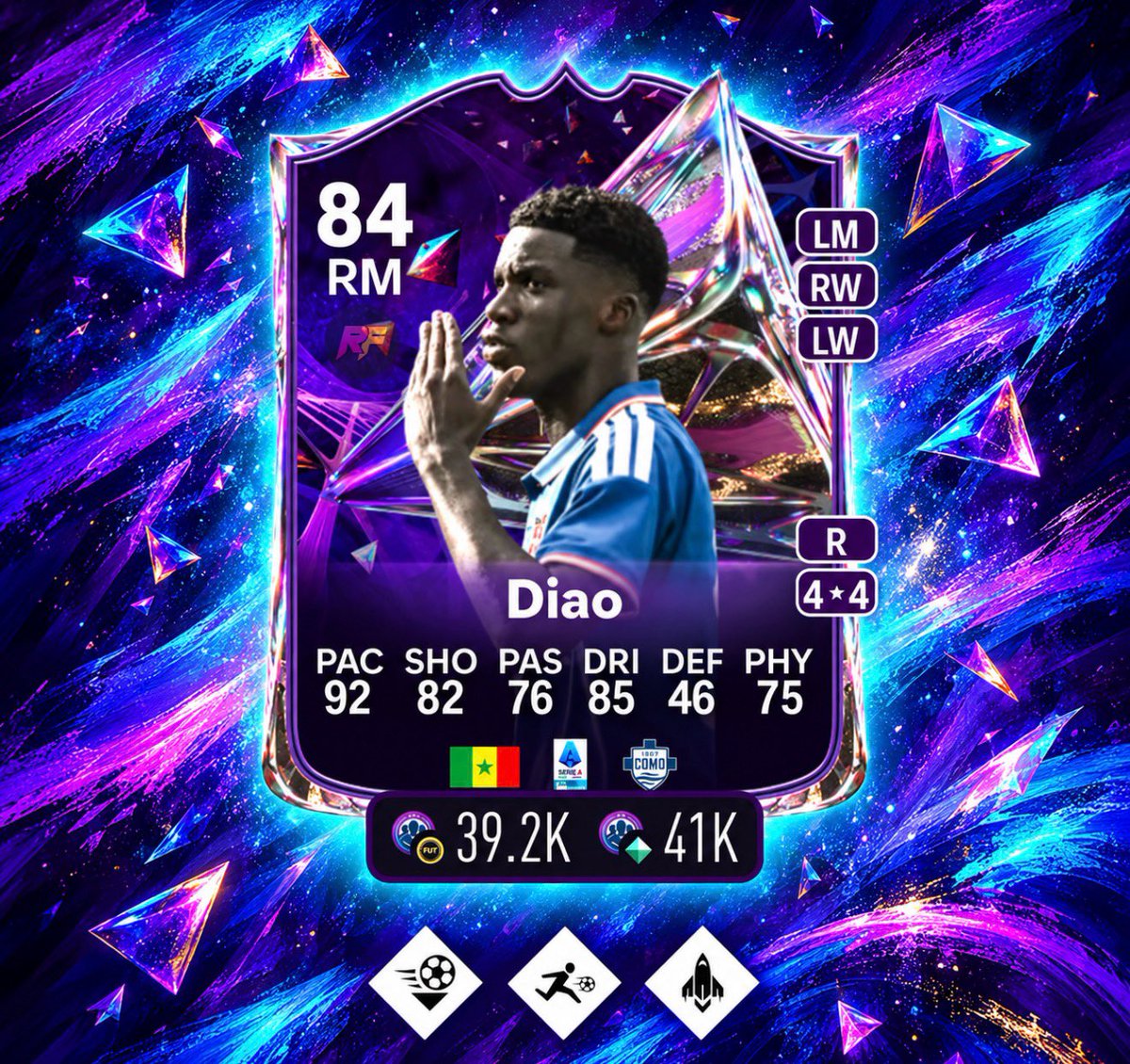 RobosFUT's tweet photo. 🚨 HOW TO USE DIAO 🇸🇳 

✅ Chem Style = Hunter (RM/LM)
✅ Inside Forward++

💲40k - Solid SBC, doing him? 🤔 https://t.co/t0ZRpcHUBd