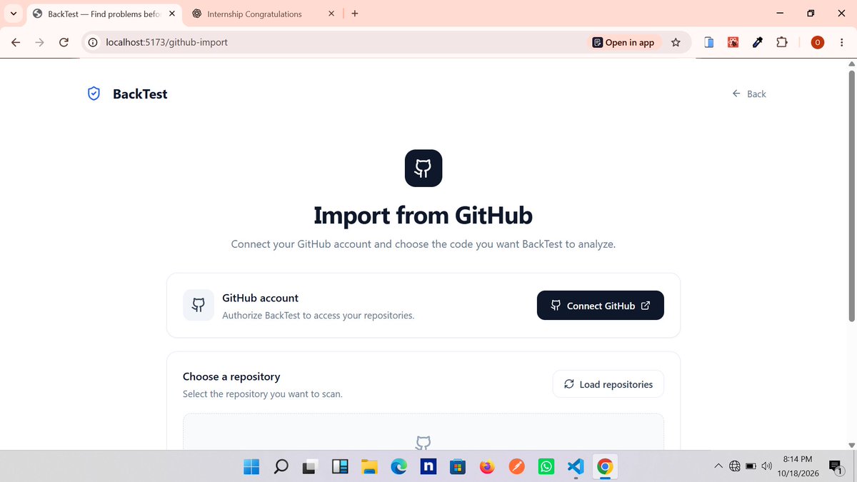 OnyedikaN59023's tweet photo. Why manually upload projects when there is GitHub?
Stay locked in...๐๐
More updates coming ๐ช๐ช
https://t.co/gF8nohhDQ6
#BackTest #SoftwareTesting #DevTools #AI #AIDevTools #BackendDevelopment #SoftwareEngineering #Developers #BuildInPublic #TechStartup #SaaS https://t.co/KuaaC2cm9M