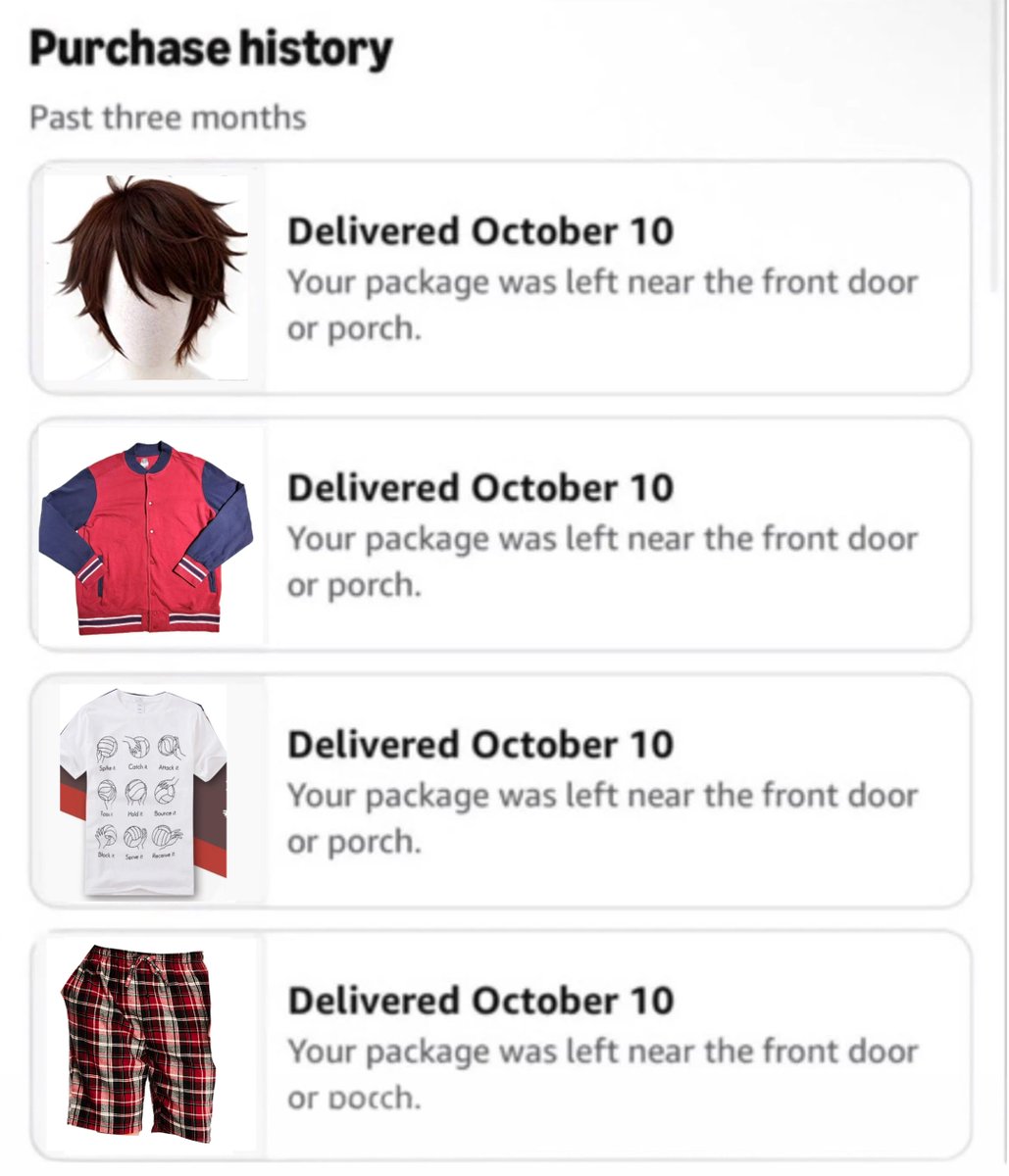 KurooHiroo's tweet photo. whoever stole my amazon package i hope you were planning to be embarrassing outfit tooru for halloween https://t.co/5I8O5zneMQ
