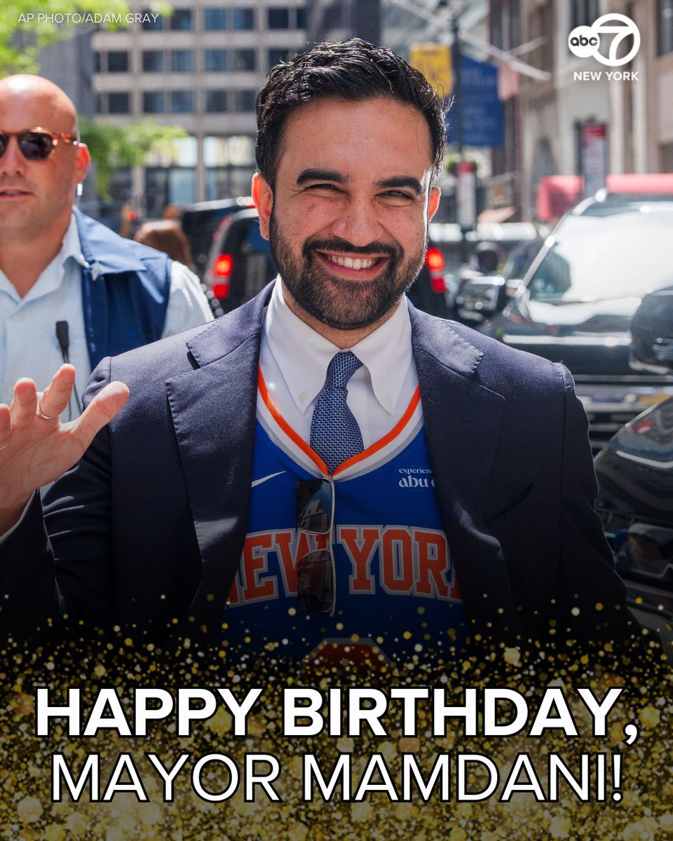ABC7NY's tweet photo. NYC Mayor Zohran Mamdani turns 35 today. https://t.co/TmZBLdzUaX