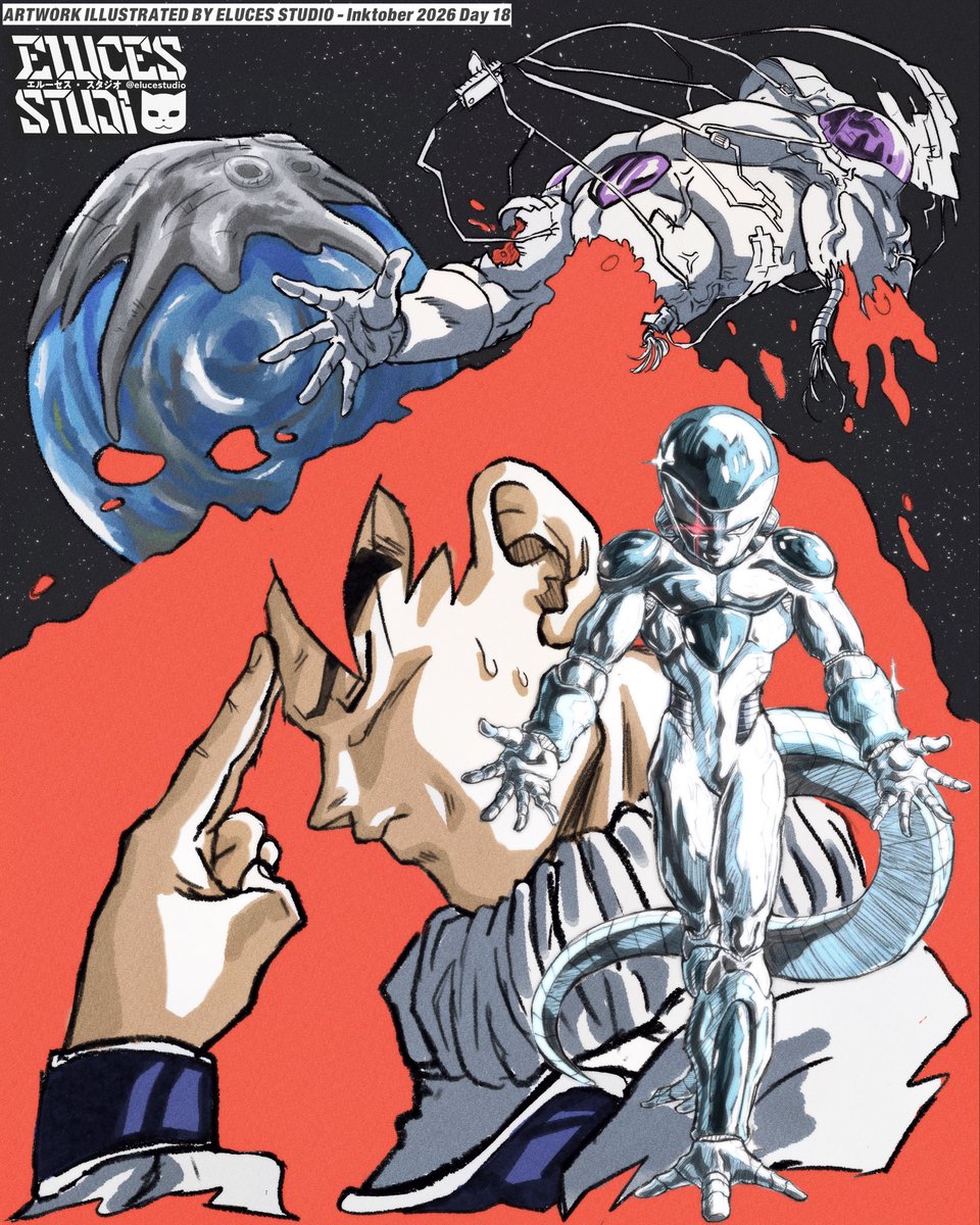 elucestudio's tweet photo. Big Gette Star x Frieza | Inktober 2026 Day 18 | Dragon Ball What If | Dbzetto 
​ビッグゲテスター × フリーザ | インクトーバー 2026 Day 18 | ドラゴンボールZ IF

In this What If the chip of the Big Gete Star absorbs and fuses with a Frieza who was dying and floating in outer space after his confrontation against Goku on Namek, now he travels to Earth turned into Meta-Frieza to carry out his revenge 😁 

Artwork By @elucestudio