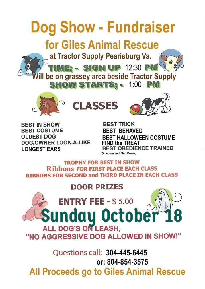 Next3Days's tweet photo. More Sunday Fun in the NRV:
• 11th Annual Tony L. Huddleston Trout Rodeo at Izaak Walton Facility, 12-5pm for Kids 4-15, Free
• Annual Fall Community Dog Wash Fundraiser at VT Vet School, 9am-3:30pm, $
• Dog Show Fundraiser for Giles Animal Rescue at Tractor Supply Lawn #pearisburgva, 12:30pm, $
• 12th Annual Community Cider Pressing and Cider Making at Hacksburg, 1-4pm, Free
• Final Car Cruse-In & Music Jam at Wildwood Farms #FloydVA, 1-4pm
• Play: Pawsitive Performance performs "Suite Surrender" at The June Bug Center, 2pm, $
• October Blacksburg Contra Dance at YMCA at VT, 2:30-6pm, $
• Grand Kyiv Ballet presents "The Swan Lake" at Center for the Arts at VT, 4-6pm, $....
https://t.co/n1wbDvzxLE