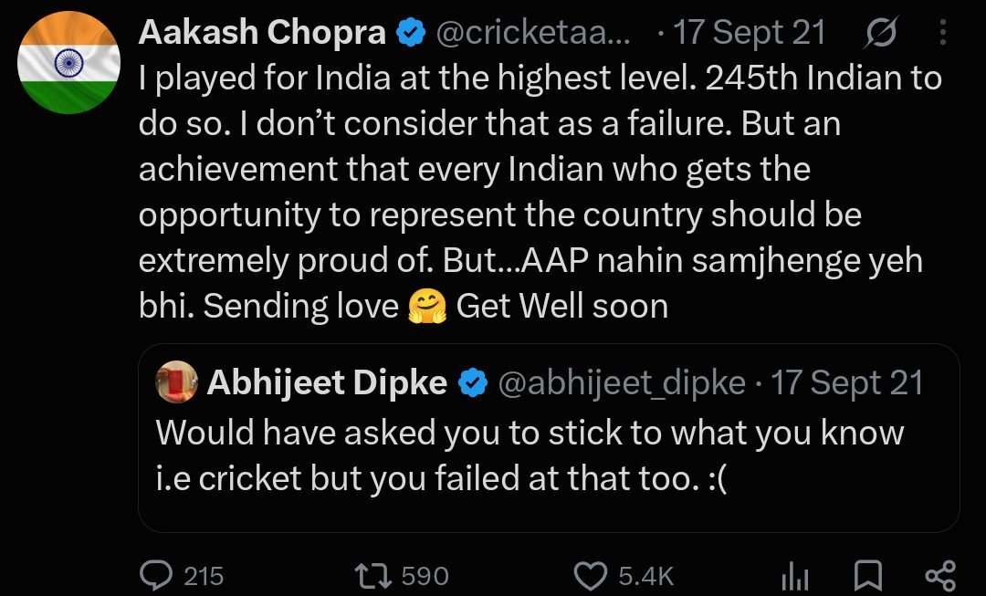 SelflessCricket's tweet photo. Aakash Chopra has been cooking Abhijit Dipke long before CJP even existed. 😭 https://t.co/y2BGT0QuaS