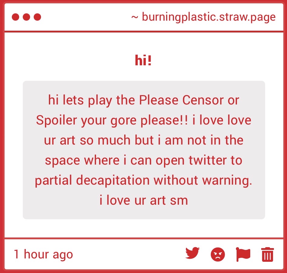 firstskeptic's tweet photo. hi sorry if i come off as an asshole for saying this but if any of my followers are not in the space (mentally?) to see art like that without warning then my account isnt a safe place for you. im not going to censor or spoiler half of what i draw if select few people dont like it https://t.co/qxvi8nzhCo