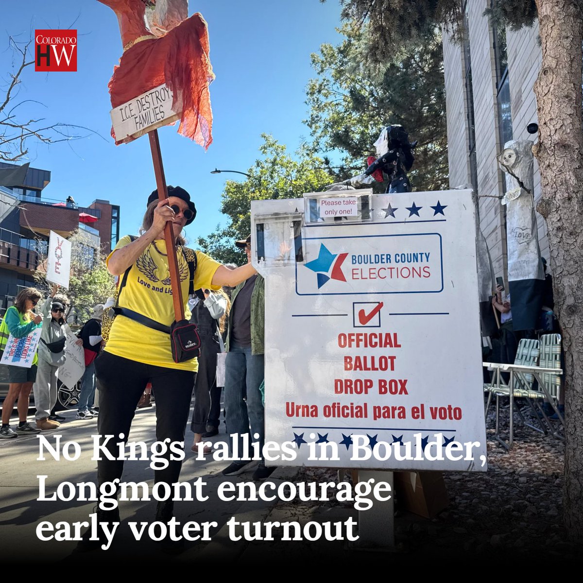 CoHoWeekly's tweet photo. No Kings rallies in Boulder, Longmont encourage early voter turnout https://t.co/6o0P4kYZUj https://t.co/a8pLOflhBx