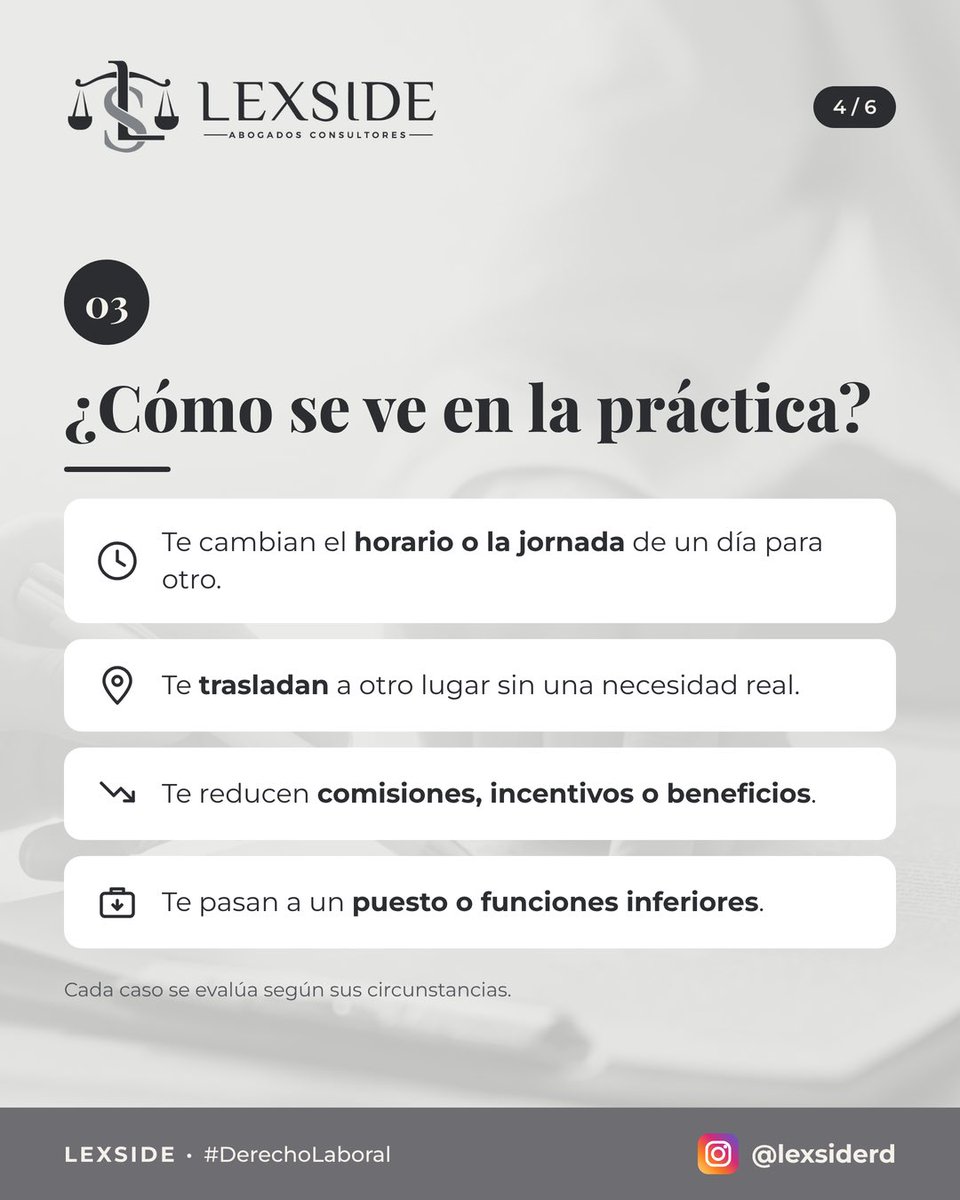 LexsideRD's tweet photo. ¿Tu empleador te cambió las condiciones de trabajo de un día para otro? 🤔

Ojo con esto: el empleador puede ajustar la forma en que se ejecuta el contrato, pero no a su antojo. ⚖️

Constituye una causa de dimisión cuando la modificación:
 ❌ No está justificada por una necesidad real, o ❌ Le causa un daño al trabajador.

Cambios de horario, traslados sin razón, reducción de comisiones o pasar a un puesto inferior son algunos ejemplos. Cada caso se evalúa según sus circunstancias.

⏳ Recuerda los plazos: tienes 15 días para ejercer la dimisión y 48 horas para comunicarla, con sus causas, al empleador y al Ministerio de Trabajo.

Una dimisión mal planteada puede costarte tus prestaciones. Antes de dar el paso, asesórate. 💼

📲 829.629.5655 (1/2)  📧 info@lexsiderd.com 🌐 https://t.co/VIXVJsCPWr
#DerechoLaboral #Dimisión