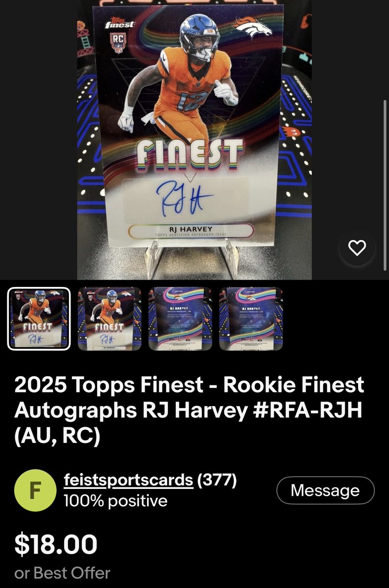 FeistSportsCard's tweet photo. 2025 Topps Finest - Rookie Finest Autographs RJ Harvey #RFA-RJH (AU, RC)
🔗: https://t.co/GK9y8M1miC https://t.co/CFs9dhvGPr