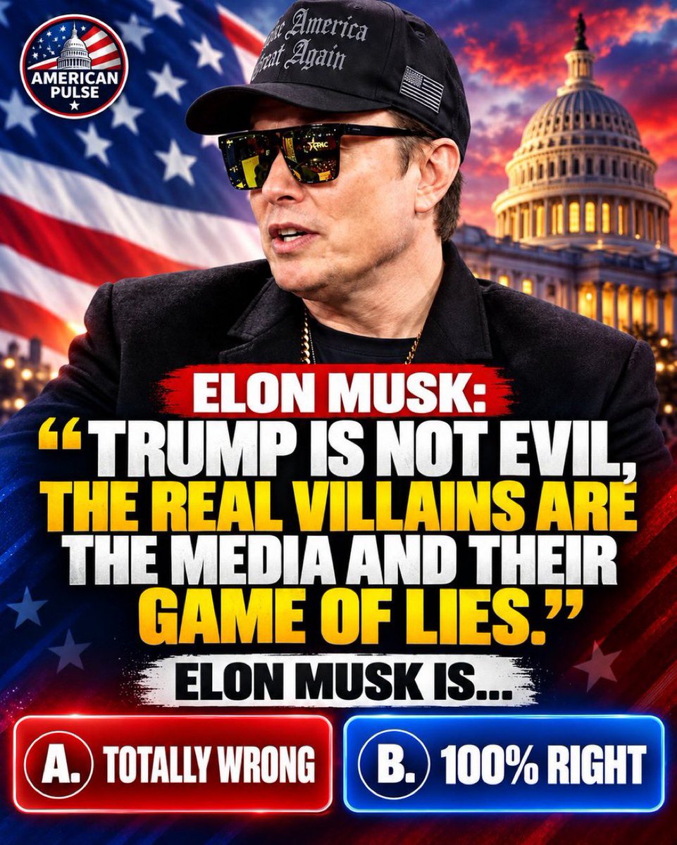 XContributasm4's tweet photo. 🇺🇸🔥 Is Elon Musk RIGHT or WRONG?

A) ❌ Totally Wrong 

B) 💯 100% Right

What’s your take? 👇 https://t.co/QTkRAQk8Bi