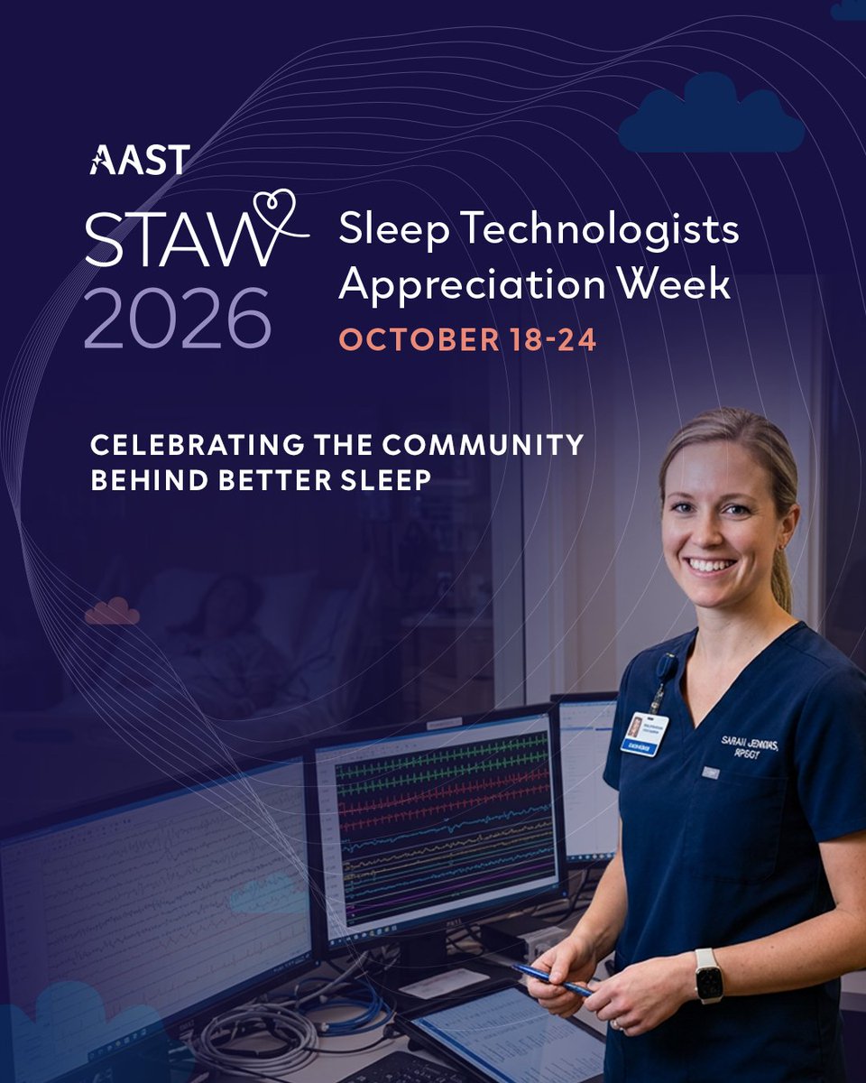 AASTSleep's tweet photo. 🎉 Sleep Technologist Appreciation Week starts TODAY! 💙

👏 Visit our website for celebration ideas, download a STAW email signature, and learn how to submit a video shoutout for our social media compilation. #STAW2026!

🔗 https://t.co/c7ORStCMxa https://t.co/nxHdnzf0lo