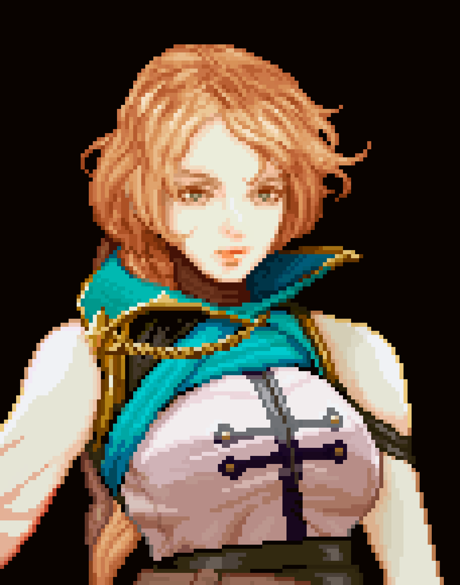 RivalThird's tweet photo. I really like the new Castlevania, but I miss the pixel art and Ayami Kojima’s art style, so here’s my take. I hope you like it! #pixelart  #CastlevaniaBC https://t.co/D4ZBjdyK7Y