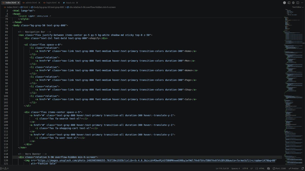 devMacQueen's tweet photo. Day 41/100 #100DaysOfCodes Building an e-commerce storefront today Sticky navbar with search, cart and user icons, plus a full-screen “Summer Sale” hero banner with a call-to-action. Also set up admin and login pages. HTML  Tailwind CSS.  #WebDev #TailwindCSS https://t.co/mOr65eQWe7