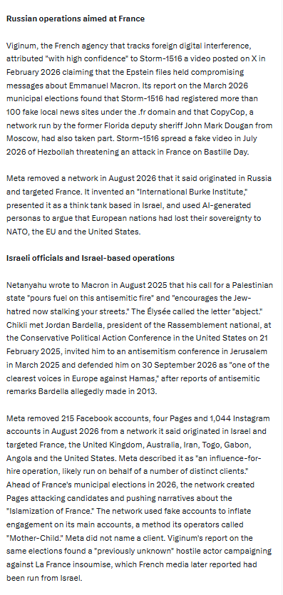 YourAnonCentral's tweet photo. Gee... whoever could be behind the disinformation and disruption campaign targeting France? What a mystery.

🤔 

➡️🇷🇺🇺🇸🇮🇱⬅️ https://t.co/pAa1Qa08eY