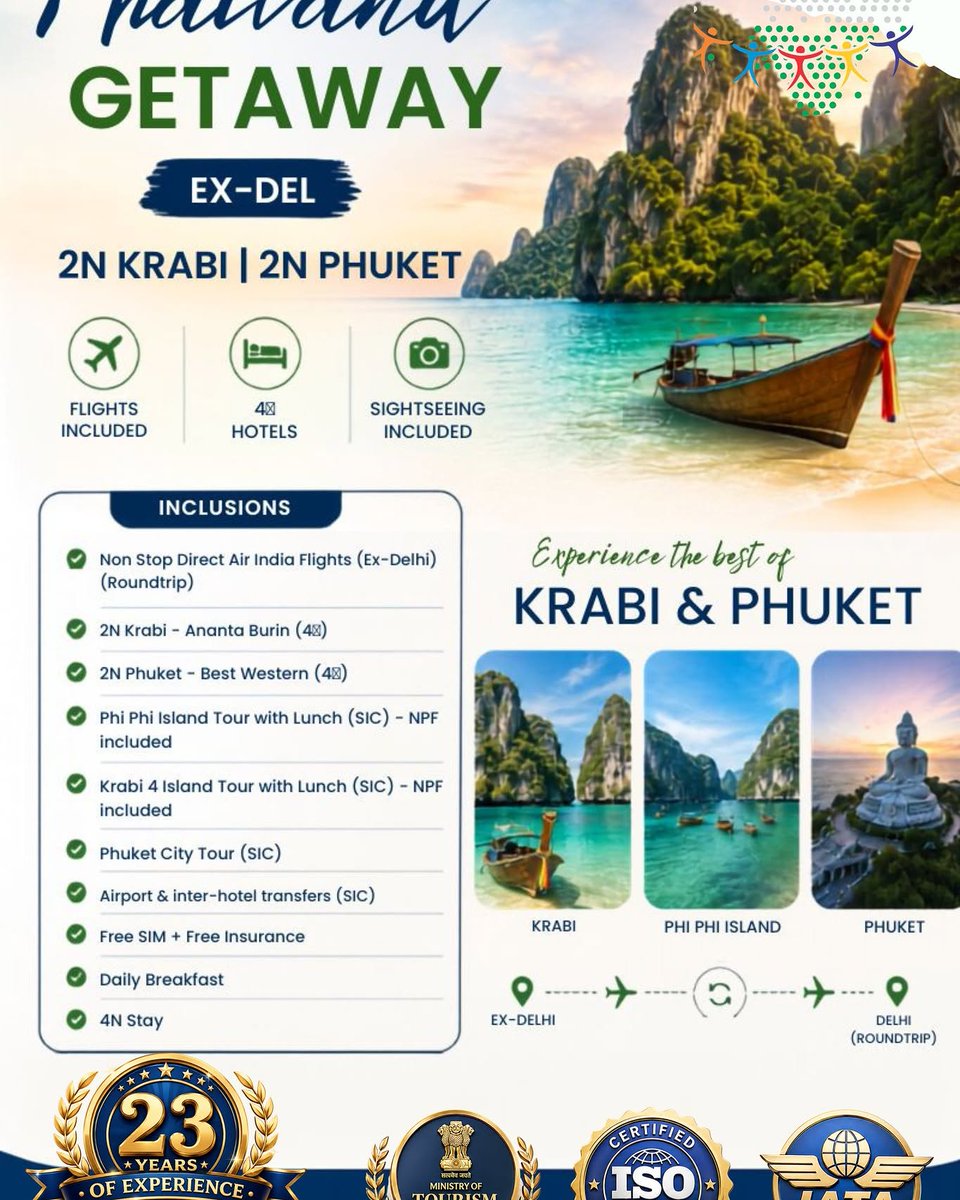 KbraTrkmen11's tweet photo. Thailand Getaway: Krabi &amp; Phuket, 4 Nights/5 Days from Delhi. Direct Air India flights, 4-star hotels, breakfast, island tours with lunch, Phuket city tour, transfers, SIM and travel insurance. Contact RM Travels &amp; Tours for details. https://t.co/JqbRwqX7iq