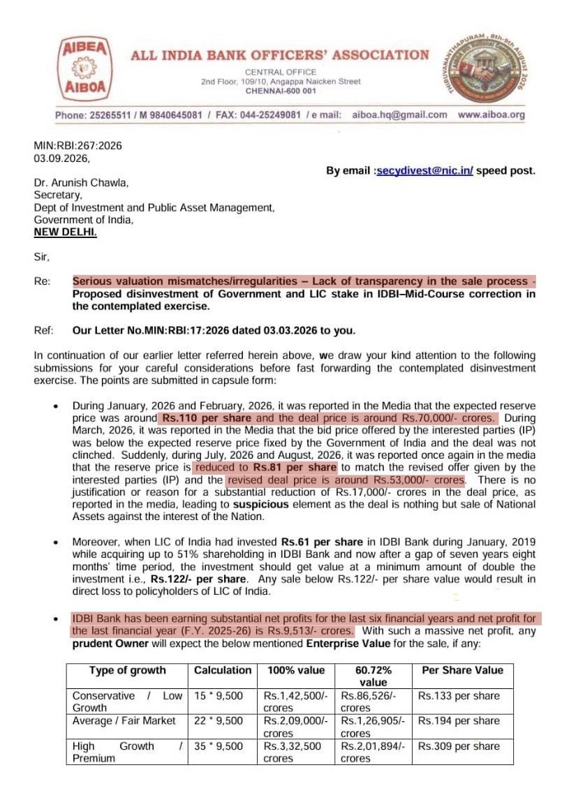 KawishKumar's tweet photo. Parliament was promised govt stake wouldn’t fall below 51%. Now it’s being reduced to 15%.
A profitable public bank should strengthen financial inclusion, NOT for sale. Employees not consulted. #IDBINotForSale 

 @DFS_India @PMOIndia @FinMinIndia @SEBI_Awareness @RBI @FFH_TO https://t.co/eSCLEZSO0q