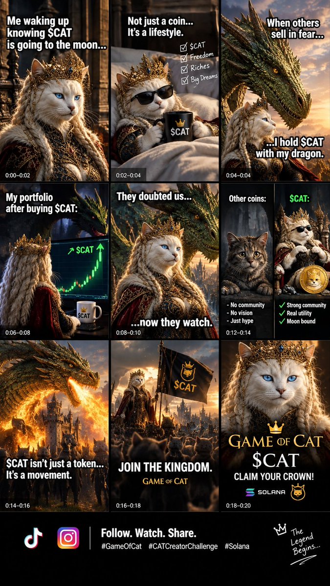 adewale10118's tweet photo. 👑 One Queen. One Dragon. One Kingdom. 🐉🔥
The legend of GAME OF CAT ($CAT) is rising. Are you ready to claim your crown? 🐱👑
#GameOfCat #CATCreatorChallenge #Solana https://t.co/imCcBTVsIa