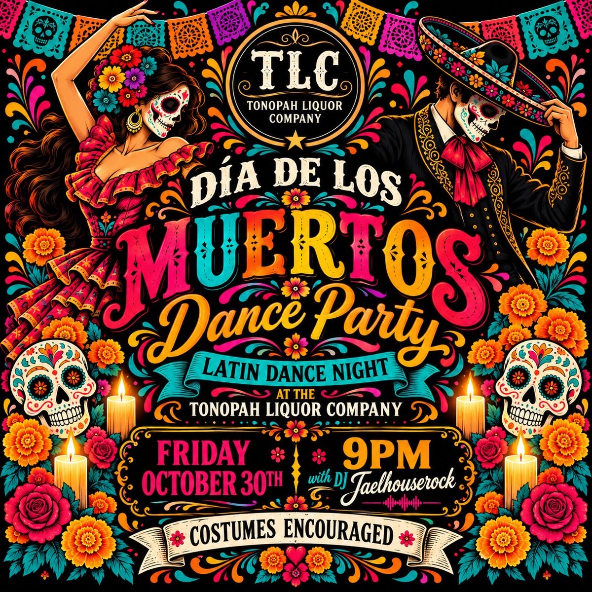 FrontierTerr's tweet photo. Things are about to get muy caliente at Tonopah Liquor Company! 🔥 

Celebrate Día de los Muertos with DJ Jaelhouserock, Latin beats and plenty of moves on Friday, October 30 at 9pm. Shake your maracas … and everything else! Costumes encouraged. 💀🌺💃🕺 

#FrontierTerritory https://t.co/B9BEjFTcPf