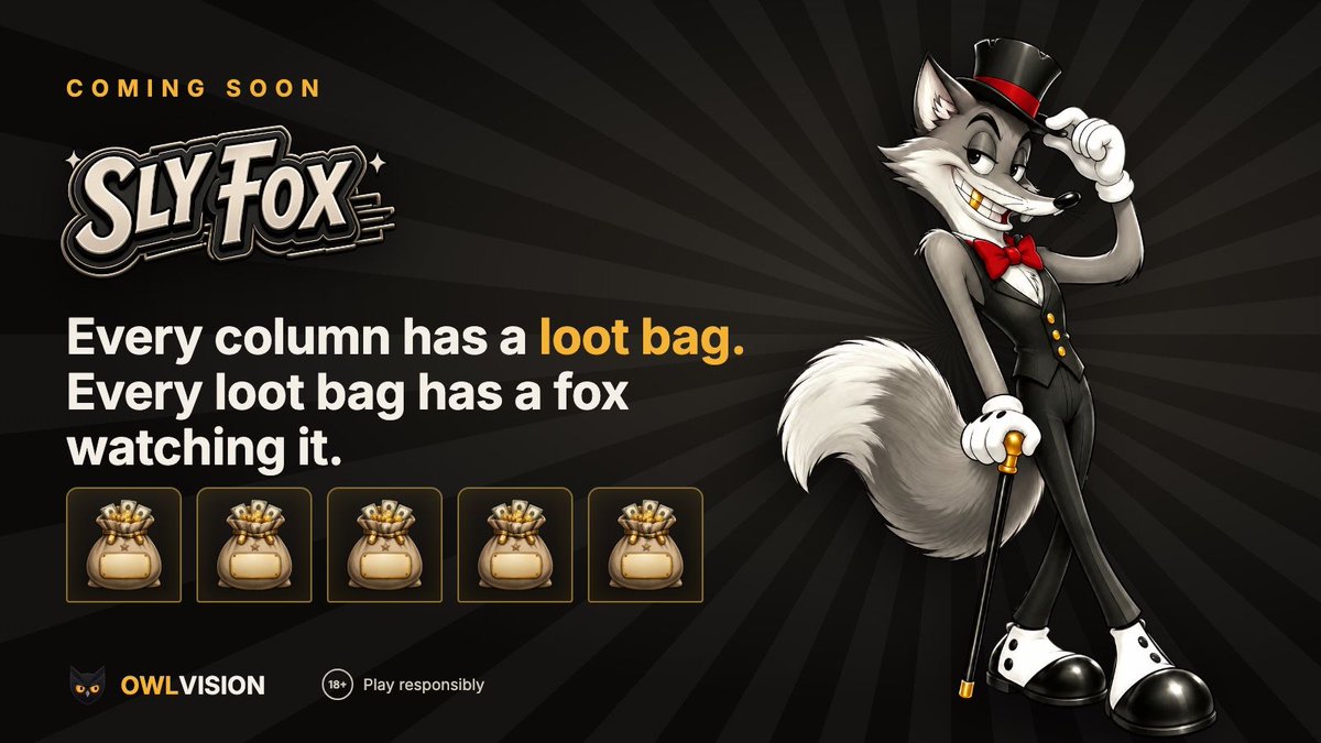 owlvisiongames's tweet photo. Every column has a loot bag. 💰
Every loot bag has a fox watching it. 🦊
Sly Fox — coming soon from OwlVision.
#SlyFox #NewSlot 18+ | Play responsibly https://t.co/2KTMHvjqkE