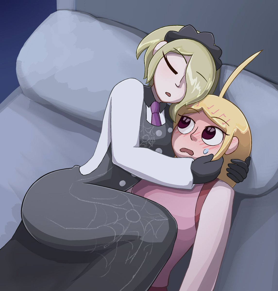 Soggysuni's tweet photo. Mikan + Hajime sleeping CG, but it’s Kaede + Kirumi. https://t.co/i2lYRsU4kv