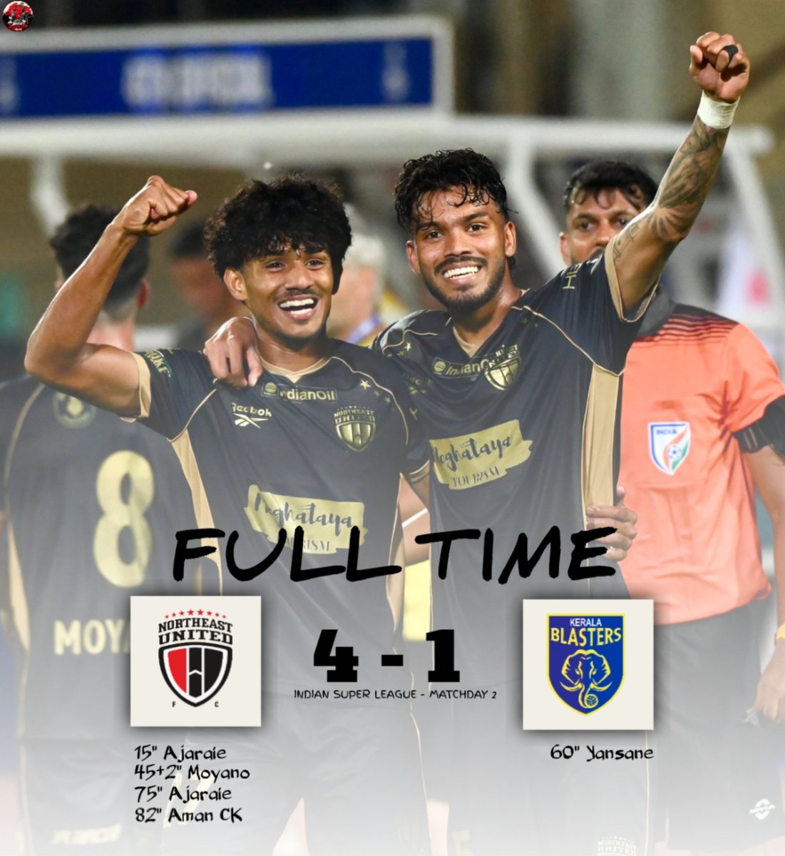 JolokiyaTalks's tweet photo. FT: NEUFC 4-1 KBFC
Goals galore as the Highlanders starts the season with 2 wins in a row 😤✅ Brilliant attacking and defensive display from the boys. Happy for Aman to get his goal on his debut. This game was showcase for our squad depth. We move. 🧿
#NEUFC https://t.co/azV8HrJvZq