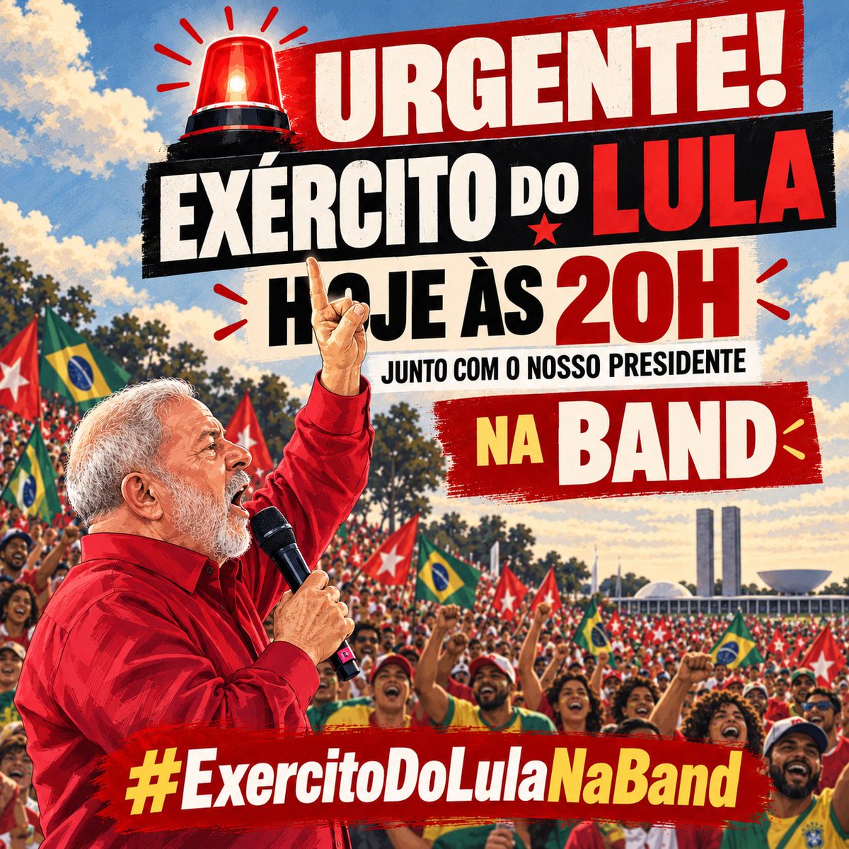 NivaLiveBrasil's tweet photo. 🚨 URGENTE! CONVOCAÇÃO GERAL! 

HOJE, ÀS 20H, temos um encontro marcado com o presidente 🚩LULA 🚩 na Band!

Vamos ocupar as redes, mostrar nossa união e acompanhar cada momento! 💪🔥

TODOS JUNTOS COM LULA!

#ExercitoDoLulaNaBand https://t.co/TqTuhTBY0v