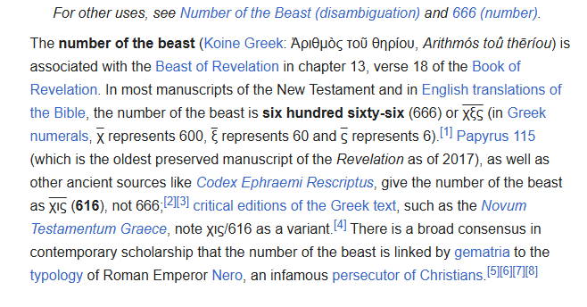 TheSabbathCry's tweet photo. @Raxor1Robin One of the greek copies of the book of revelation said 616 as a writing error, most of greek manuscripts say 666. No bible uses the 616. https://t.co/bngla8tkgV
