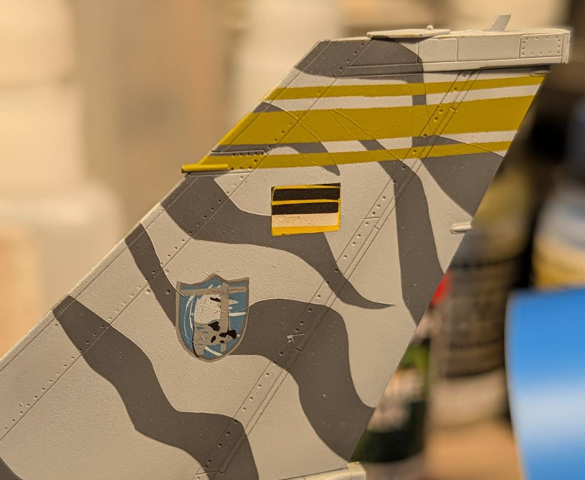 RolfH_H's tweet photo. Trickier to paint the Silber Squadron logo than any of the ones I've tried so far but it is definitely recognizeable! On to getting the plane clear coated for decals.... https://t.co/5RR2exZ430
