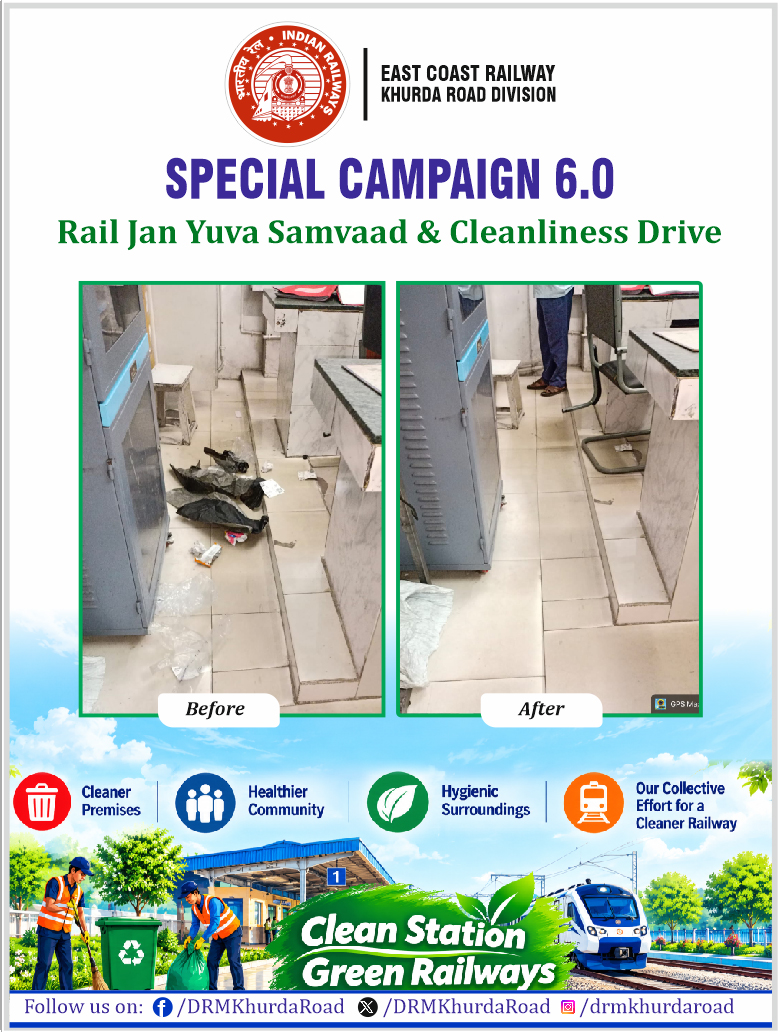 DRMKhurdaRoad's tweet photo. On the eve of " Special Campaign 6.0", Yuva Samvaad, cleanliness drive conducted at TLHR station
@PMOIndia @DARPG_GoI @RailMinIndia #SCPM6 @EastCoastRail @CproEcor @DRMSambalpur @DRMRGDA
