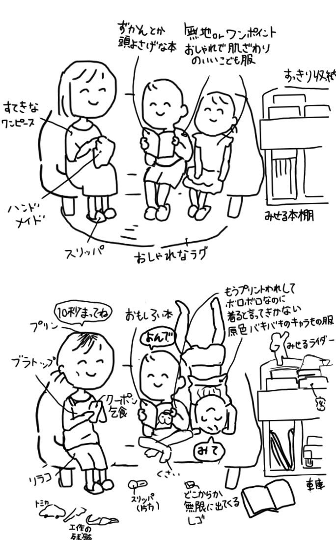 yutuki369's tweet photo. ↑独身時代イメージしていた子どもとの暮らし

↓実際の暮らし https://t.co/KNzwG1yJIX