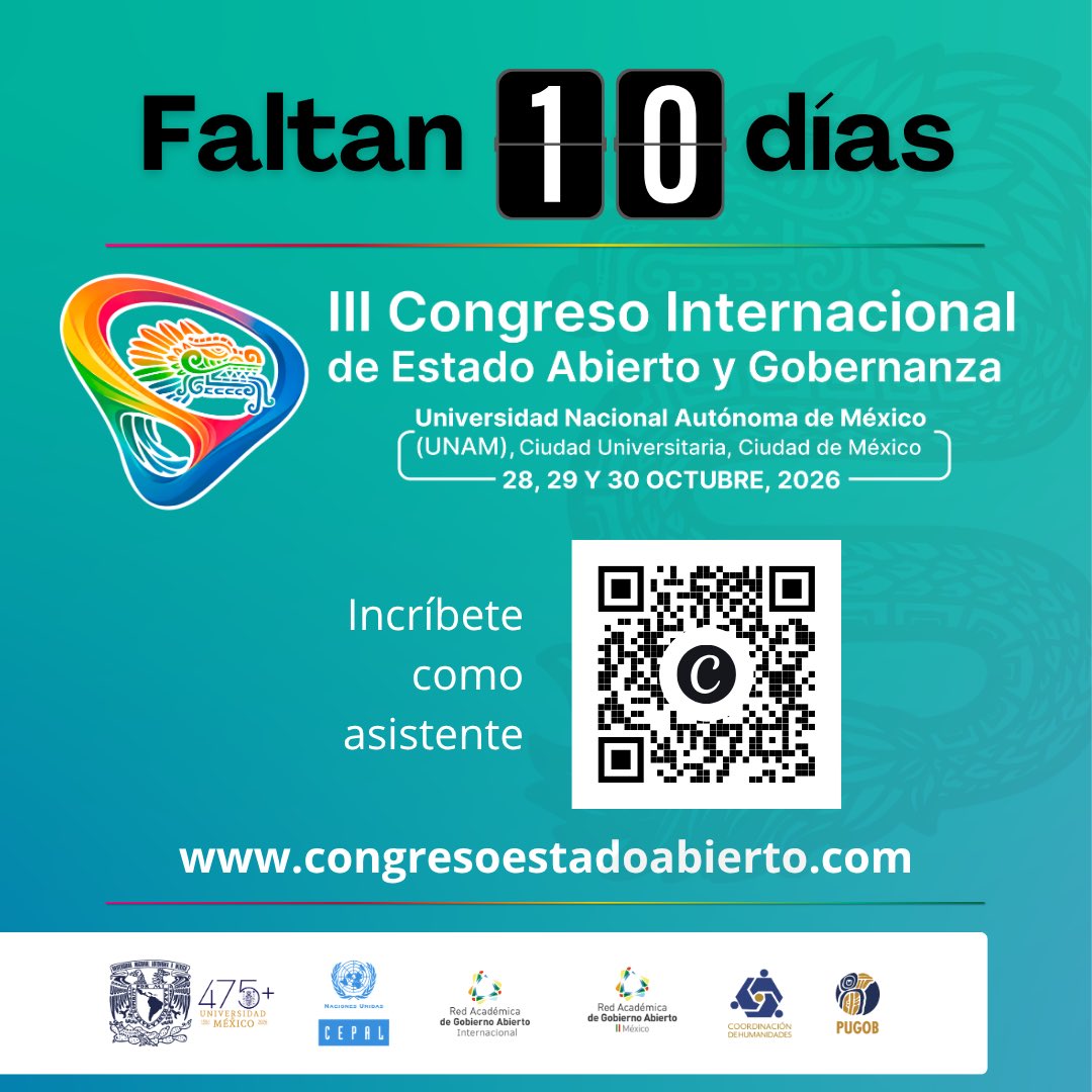 CIEstadoAbierto's tweet photo. ⏳ ¡La cuenta regresiva ha comenzado! Falta poco para el III Congreso Internacional de Estado Abierto y Gobernanza 🏛️✨

Un punto de encuentro clave para debatir el futuro de la transparencia y la democracia en Iberoamérica.

¡Inscríbete ya! 👇

🔗 https://t.co/nvNmqCmMli🧵 (1/2) https://t.co/iI0rXjHyK9