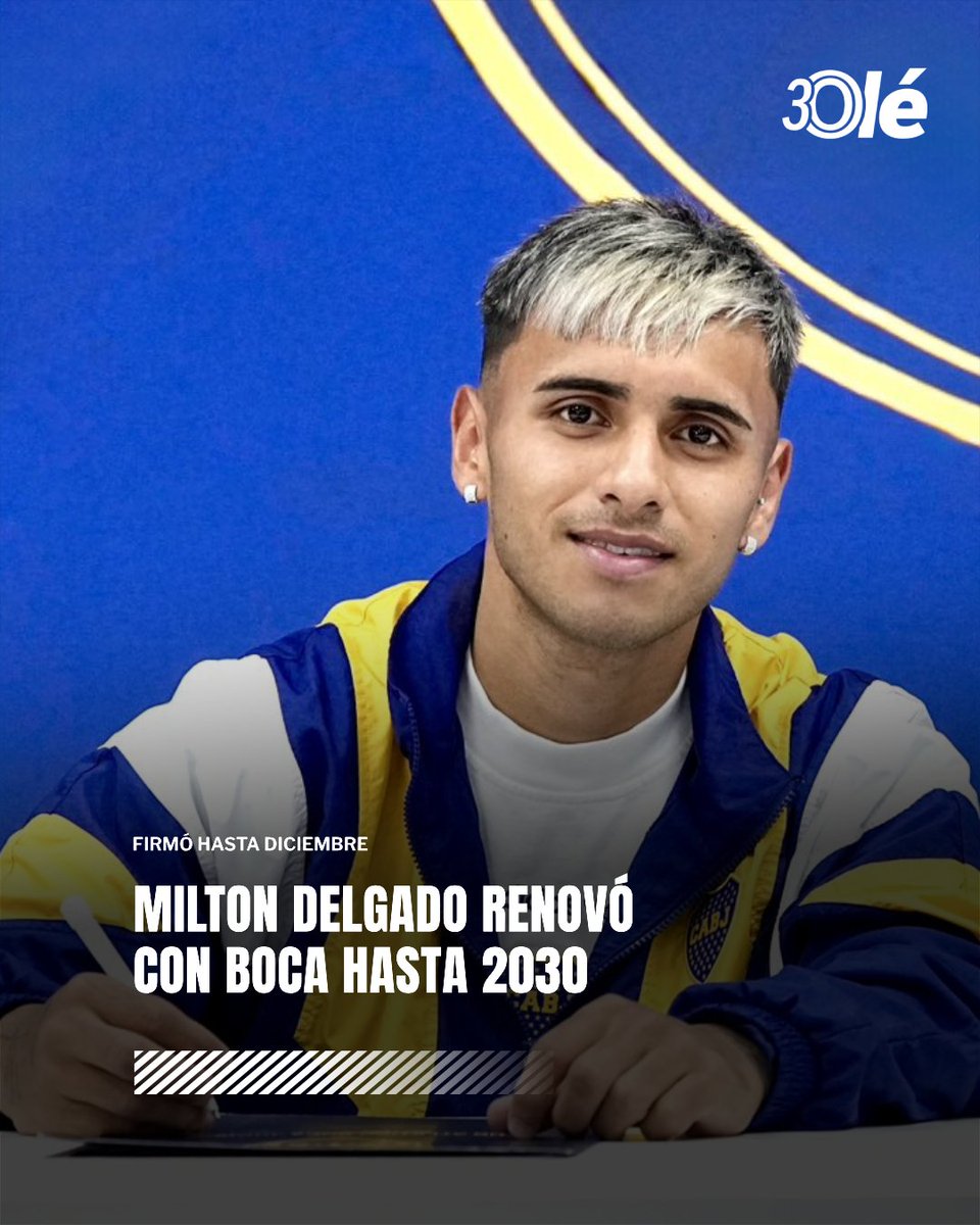 DiarioOle's tweet photo. DELGADO RENOVÓ HASTA 2030 CON BOCA 🔵🟡

✍️ El juvenil firmó la mejora y extensión de su contrato hasta diciembre de 2030