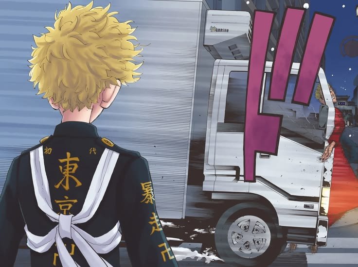 Grim0bo's tweet photo. Takemichi and having random vehicles crash into the person he was actively talking with https://t.co/GIOAFdzFpF