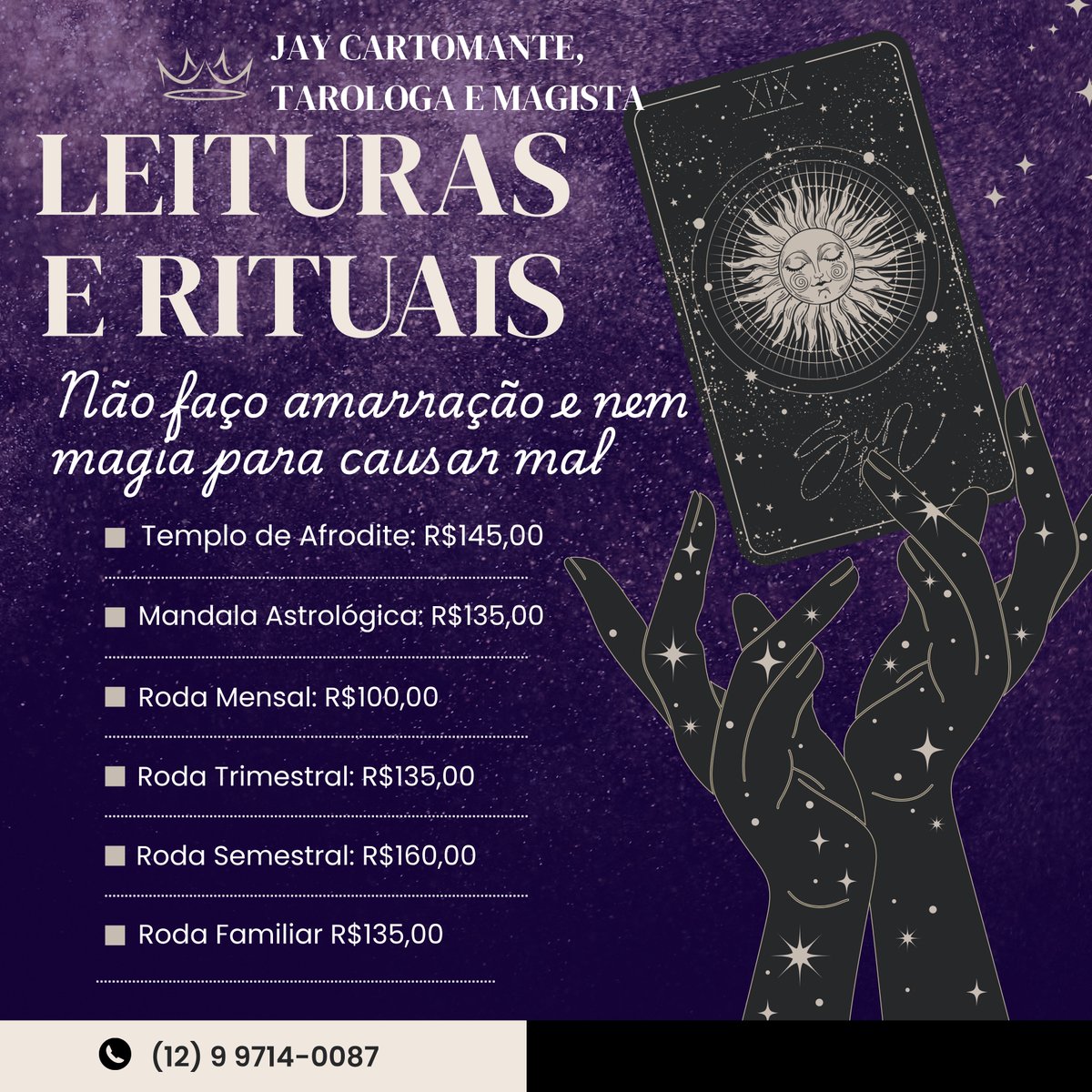 tarotwithjay's tweet photo. Nova tabela de preços para sessões de leitura de tarot e outros baralhos, além de rituais de quebra de demanda e kiumba, quem tiver interesse é só chamar na DM ou wpp! 

AH! Considere me seguir no TikTok, que semana vou começar a postar essa semana! 

https://t.co/vsZeK5Hls8

(Dessa vez certo)

#tarot #baralhocigano #tarologa #cartomante #magista
