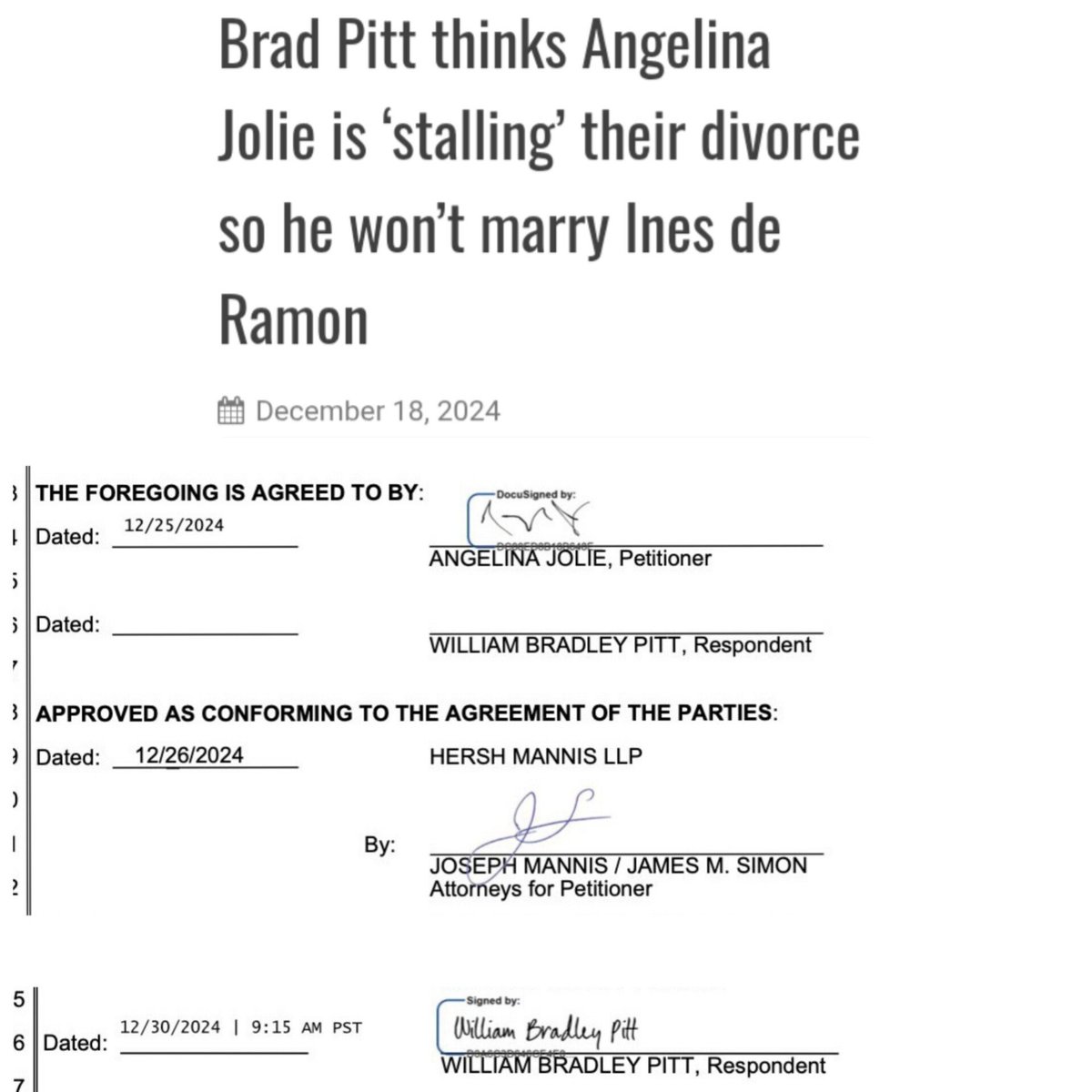 NickkyAP's tweet photo. I remembered when Brad Pitt said he couldn’t marry his caregiver because Angelina was holding up the divorce but she was actually the first to sign, and HE DELAYED signing for 5 days. 
Later, he claimed he wouldn’t marry Ines because he was "traumatized."

#BradPittIsALiar https://t.co/cmk3rd4tAu