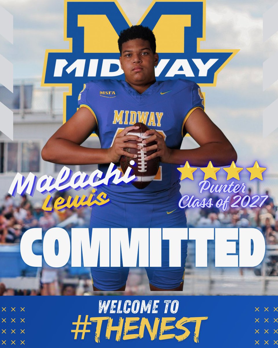 MalachiALewis's tweet photo. 🦅🏈 After a great game day visit at Midway University and conversations with Coach Kelso, Coach B &amp; staff, I’m blessed to commit to punting for the Eagles in their first NAIA season! I’m ready to flip the field as a true freshman! #MidwayFootball #AllGloryToGod #Committed https://t.co/Pl9s4xWdVg