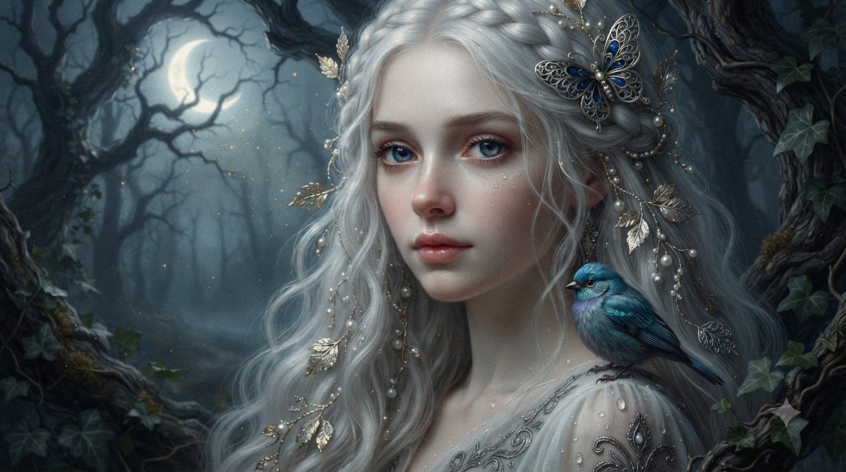 TanithLow245861's tweet photo. Under the silver moon,
white hair woven with forest gold,
a blue bird rests where silence livesโ
some souls need no crown,
only the quiet magic of being.๐ฆโโฌ๐๐โจ
#AIart #EtherealBeauty #MoonlitForest #SilverHair #FantasyPortrait #BlueBird https://t.co/kL6MXpjOHT