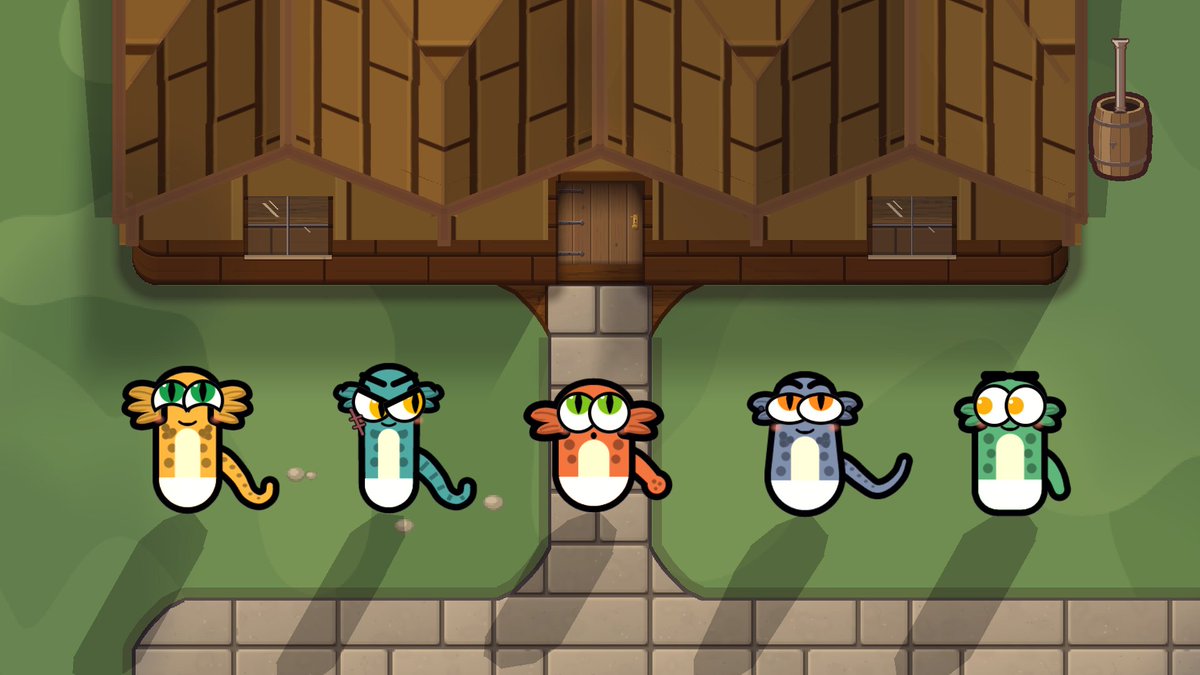 holofortgame's tweet photo. the skellan are lizard people. every clan shares one scale color, everyone gets a cream belly, and their tails swish ALL day. their names come from kashak, a hissing little tongue. curl, club or whip tail? #IndieGame #GameDev #ColonySim https://t.co/knsQl6e1pt
