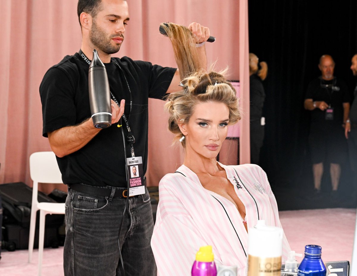 21metgala's tweet photo. Rosie Huntington-Whiteley getting ready for the 2026 Victoria’s Secret Fashion Show. https://t.co/gc74at35yb