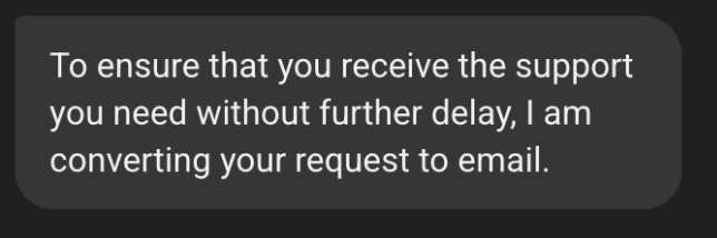 friendlybrey's tweet photo. (THREAD 3/3) i stated my situation to YouTube support and received an automated response,  I say I have proof of YouTube saying they will not give a warning our strike. And I received an automated response to follow a different link to appeal, which DID NOT allow me to because it was, funny enough, the same page a normal appeal would be, like I said earlier, the video was deleted so it was impossible.
Then instead of helping further, the agent for YouTube makes an automated message including the inability to overturn it, although the issue I was facing was literally YouTube overturning the original decision.
the agent says that due to the amount of chats we had they could NOT escalate the issue to a specialist so they said my only option was to use an email thread. The YouTube agent ended the conversation without anymore conversation. I never received the email thread.
Overall, my channel needs a HUMAN review to understand my situation. I would greatly appreciate reconsideration please.