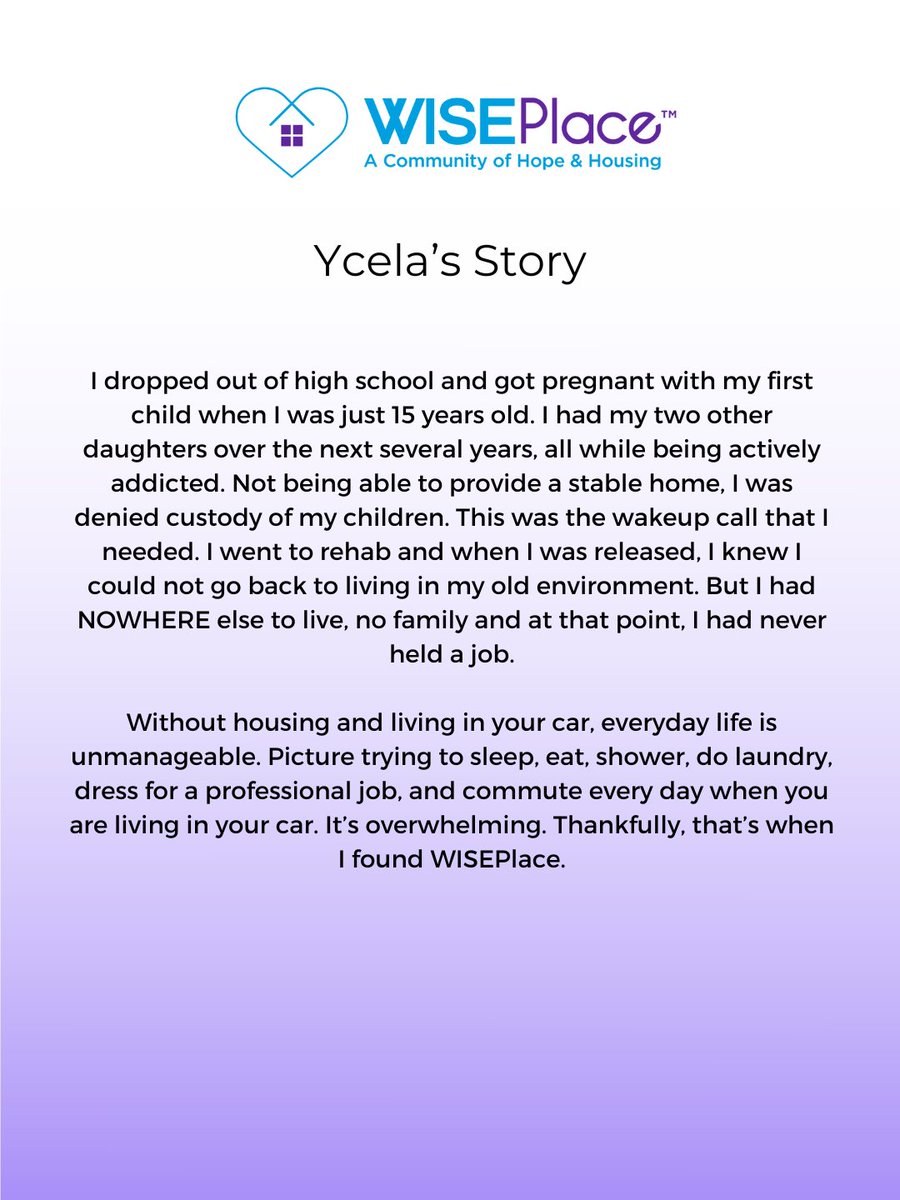 WISEPlace's tweet photo. 💜Meet Ycela. Read her story of how she overcame her life challenges with the help of #WISEPlace. 

#WISEPlaceWay #storiesofhope #endhomelessnessoc https://t.co/UytuDLjROI
